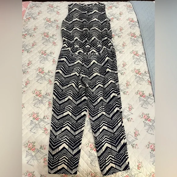J. Crew Linen Cotton V-Neck Zig Zag Sleeveless Jumpsuit size 2 - Picture 9 of 12